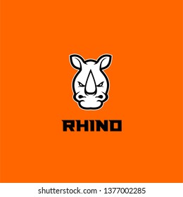 rhino head white orange background logo icon designs vector illustration sport