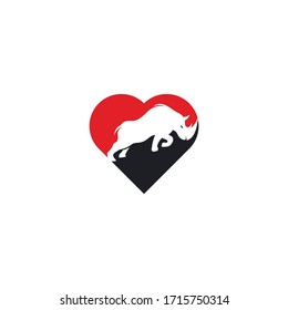 Rhino with heart shape logo vector design.	
