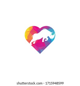 Rhino with heart shape logo vector design.	