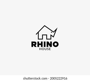 Rhino And House Logo Design Outline Vector