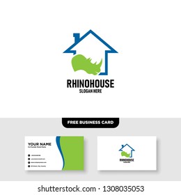 Rhino House Logo Vector Template, Free Business Card Mockup