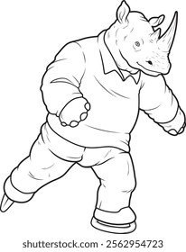 Rhino Ice skating Ice skates Animal Vector Graphic Art Illustration