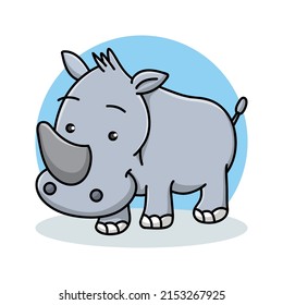 Rhino Icon Cartoon. Rhinoceros Symbol Vector