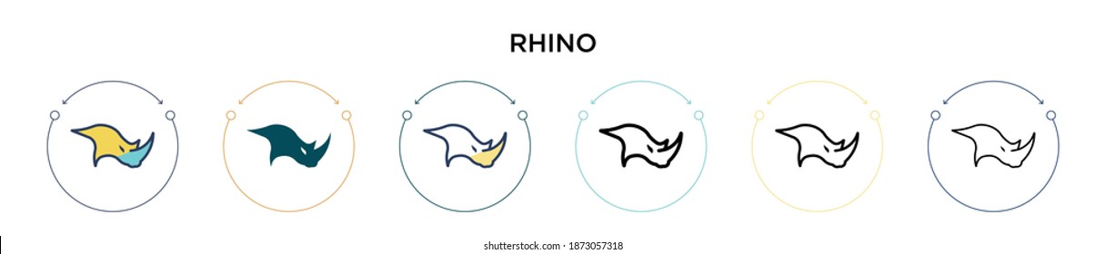 Rhino icon in filled, thin line, outline and stroke style. Vector illustration of two colored and black rhino vector icons designs can be used for mobile, ui, web