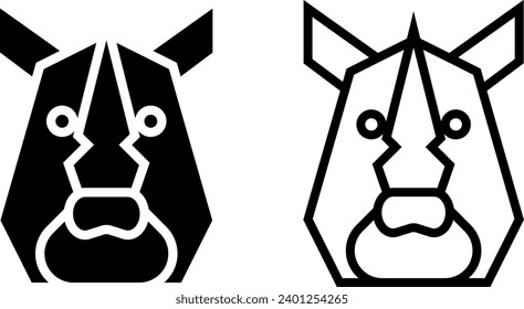 rhino icon, sign, or symbol in glyph and line style isolated on transparent background. Vector illustration	
