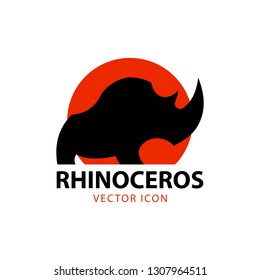 Rhino icon. Rhino silhouette against stylized sun