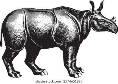 Rhino Illustration, Engraving style. Eps vector based