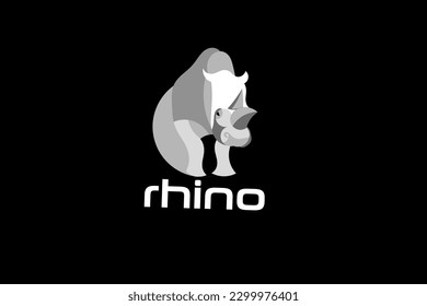 rhino illustration logo vector design on black color background
