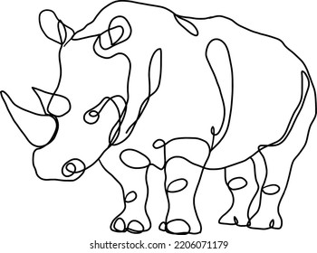 Rhino illustration one line drawing. Isolated vector abstract art.