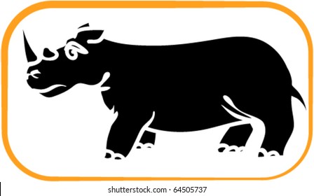 The rhino, illustration in woodcut style
