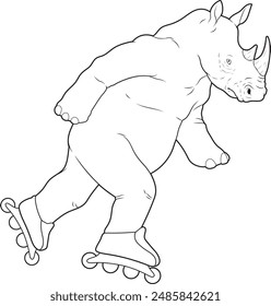 Rhino Inline skating Roller skates Animal Vector Graphic Art Illustration