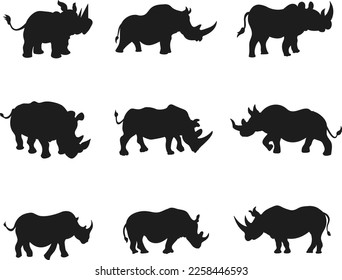 Rhino isolated vector Silhouettes on white background 