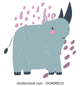 rhino jungle animal wildlife cartoon hand drawn style vector illustration