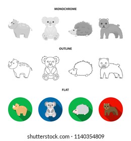 Rhino, koala, panther, hedgehog.Animal set collection icons in flat,outline,monochrome style vector symbol stock illustration web.