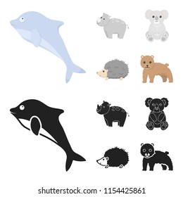 Rhino, koala, panther, hedgehog.Animal set collection icons in cartoon,black style vector symbol stock illustration web.