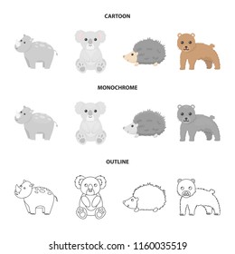 Rhino, koala, panther, hedgehog.Animal set collection icons in cartoon,outline,monochrome style vector symbol stock illustration web.