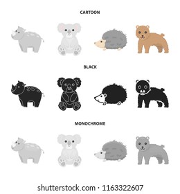 Rhino, koala, panther, hedgehog.Animal set collection icons in cartoon,black,monochrome style vector symbol stock illustration web.