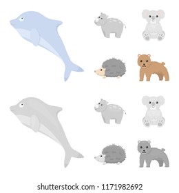 Rhino, koala, panther, hedgehog.Animal set collection icons in cartoon,monochrome style vector symbol stock illustration web.