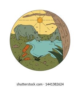  rhino landscape vector design monoline
