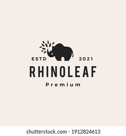 rhino leaf hipster vintage logo vector icon illustration