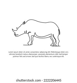 Rhino line design. Wildlife decorative elements drawn with one continuous line. Vector illustration of minimalist style on white background.