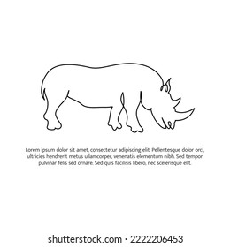 Rhino line design. Wildlife decorative elements drawn with one continuous line. Vector illustration of minimalist style on white background.