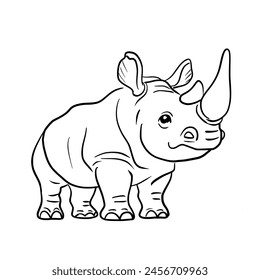 rhino line drawing walking.Vector illustration isolated on white.