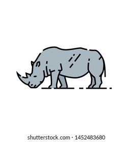 Rhino line icon. African White rhinoceros symbol. Wildlife safari animal. Vector illustration. 