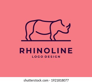 Rhino line style logo design vector template