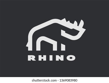 Rhino, linear logo on a dark background.