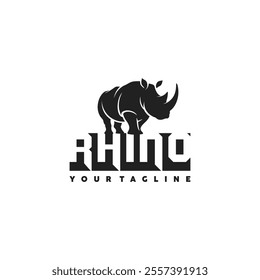 rhino logo. African rhino silhouette icon. Horned animal symbol. Vector design illustration inspiration.