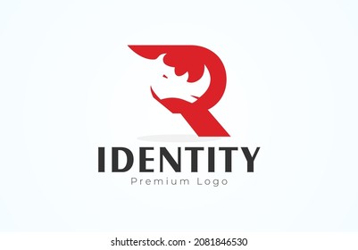 Rhino logo, combination Letter R and rhino, flat design logo template, vector illustration