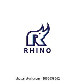 Logo-Design von Rhino mit Buchstabe r. Einfaches Logo-Design