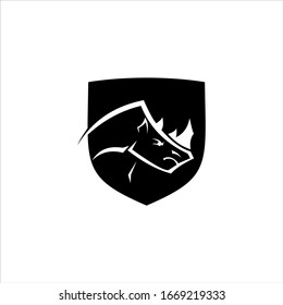 Rhino  Logo Design with shield concept illustration
