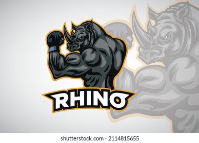 Rhino Logo Design Sports Esport Mascot Character Design Vector Art Icon