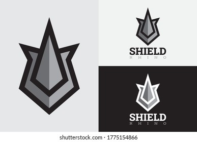 Rhino logo design template. Rhino shield security logo template vector icon illustration.