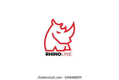 Rhino logo formed with simple line in red color