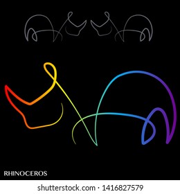 Rhino logo. Line in rainbow color. Rhino logo template design. flat style for brand t shirt.