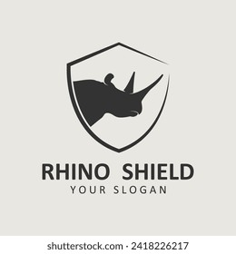 Rhino logo. Rhinoceros icon. Endangered animal symbol. African wildlife brand emblem. Vector illustration. this logo suitable for industrial, building, security and construction companies.