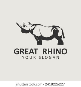 Logo del rinoceronte. Icono de rinocerontes. Símbolo animal en peligro de extinción. emblema de la marca africana de vida salvaje. Ilustración vectorial. este logotipo adecuado para empresas industriales, de construcción, de seguridad y de construcción.