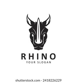 Logo del rinoceronte. Icono de rinocerontes. Símbolo animal en peligro de extinción. emblema de la marca africana de vida salvaje. Ilustración vectorial. este logotipo adecuado para empresas industriales, de construcción, de seguridad y de construcción.