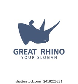 Logo del rinoceronte. Icono de rinocerontes. Símbolo animal en peligro de extinción. emblema de la marca africana de vida salvaje. Ilustración vectorial. este logotipo adecuado para empresas industriales, de construcción, de seguridad y de construcción.