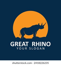 Rhino logo. Rhinoceros icon. Endangered animal symbol. African wildlife brand emblem. Vector illustration. this logo suitable for industrial, building, security and construction companies.