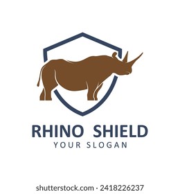 Rhino logo. Rhinoceros icon. Endangered animal symbol. African wildlife brand emblem. Vector illustration. this logo suitable for industrial, building, security and construction companies.