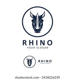 Logo del rinoceronte. Icono de rinocerontes. Símbolo animal en peligro de extinción. emblema de la marca africana de vida salvaje. Ilustración vectorial. este logotipo adecuado para empresas industriales, de construcción, de seguridad y de construcción.