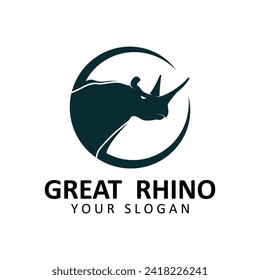 Rhino logo. Rhinoceros icon. Endangered animal symbol. African wildlife brand emblem. Vector illustration. this logo suitable for industrial, building, security and construction companies.