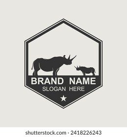 Rhino logo. Rhinoceros icon. Endangered animal symbol. African wildlife brand emblem. Vector illustration. this logo suitable for industrial, building, security and construction companies.