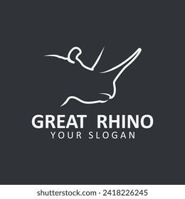 Logo del rinoceronte. Icono de rinocerontes. Símbolo animal en peligro de extinción. emblema de la marca africana de vida salvaje. Ilustración vectorial. este logotipo adecuado para empresas industriales, de construcción, de seguridad y de construcción.