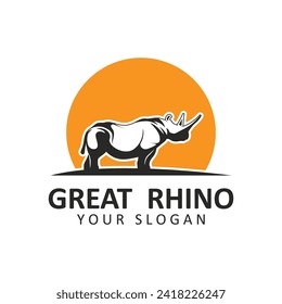 Rhino logo. Rhinoceros icon. Endangered animal symbol. African wildlife brand emblem. Vector illustration. this logo suitable for industrial, building, security and construction companies.