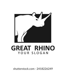 Rhino logo. Rhinoceros icon. Endangered animal symbol. African wildlife brand emblem. Vector illustration. this logo suitable for industrial, building, security and construction companies.